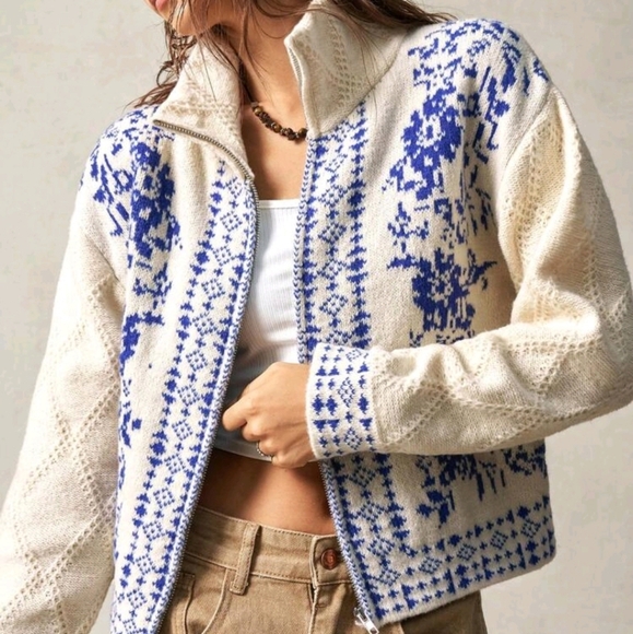 Sweaters - Bohemela Ladies Vacation Cardigan Turtleneck Sweater, White, Autumn/Winter